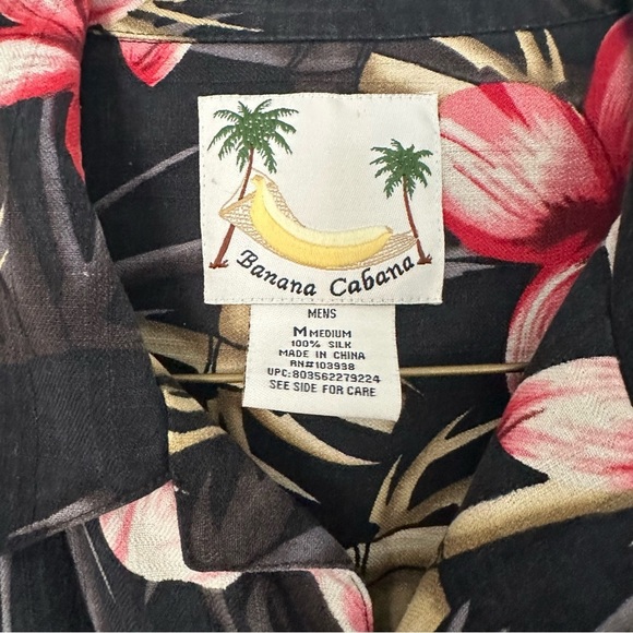 Banana Cabana Shirt Floral Hawaiian Silk Black & Red - Picture 6 of 7